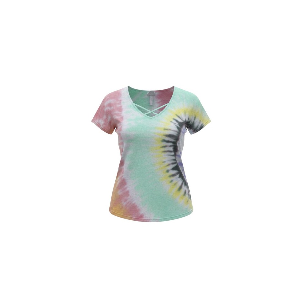 No Boundaries T-Shirt Womens S Multicolor Tie Dye Crisscross V-Neck Short Sleeve